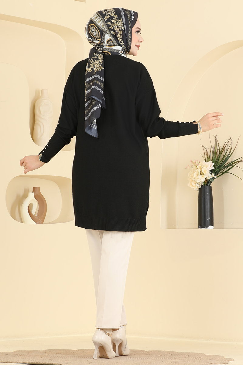 Mercerised Knit Button Cardigan - Black