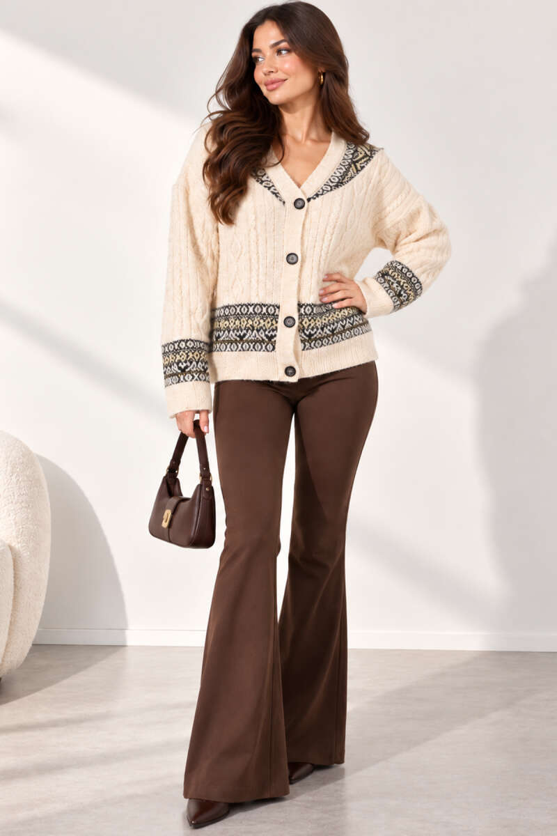 Cable-Knit Button Cardigan - Khaki