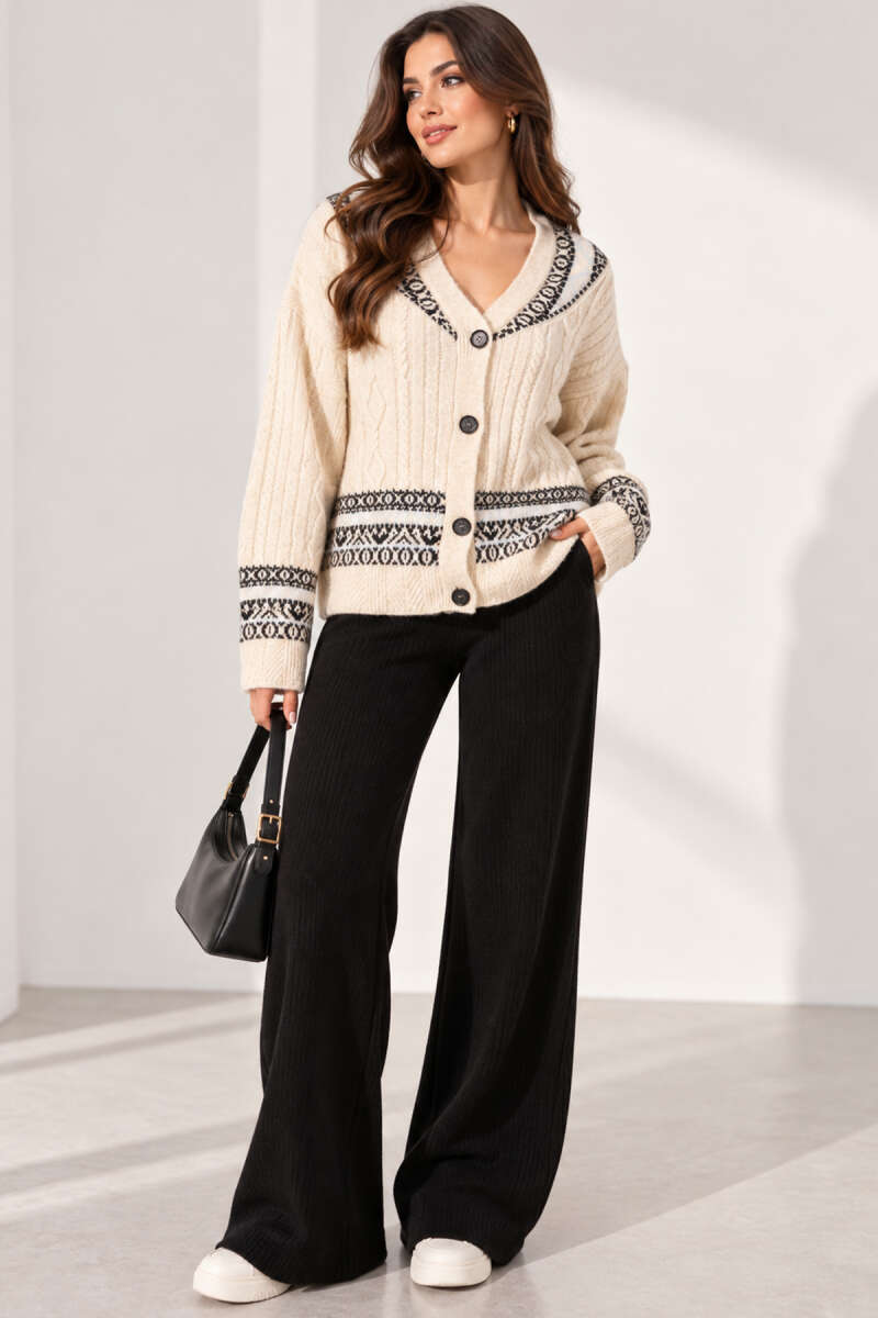 Cable-Knit Button Cardigan - Blue