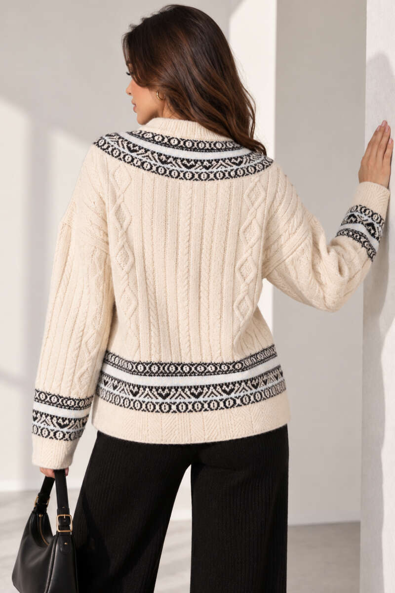 Cable-Knit Button Cardigan - Blue