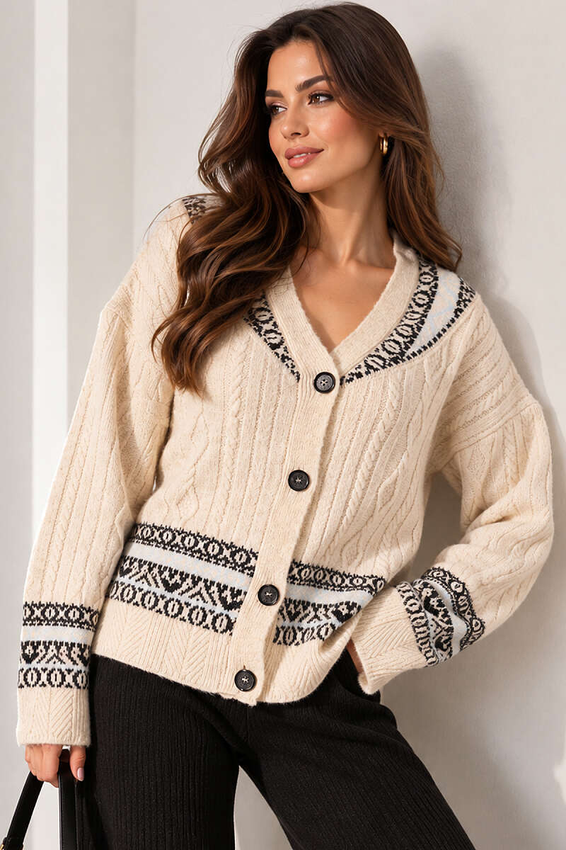 Cable-Knit Button Cardigan - Blue