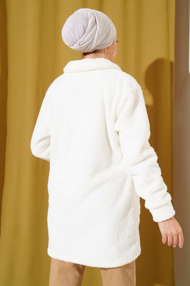 Plush Button Cardigan - Ecru