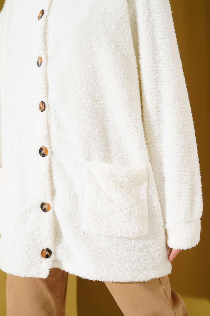 Plush Button Cardigan - Ecru