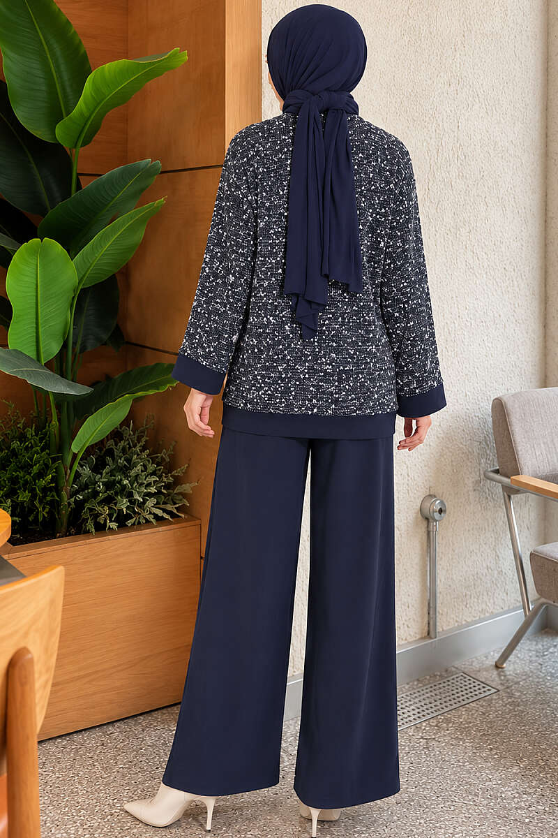 Buttoned Sequin Three-Piece Set - Navy