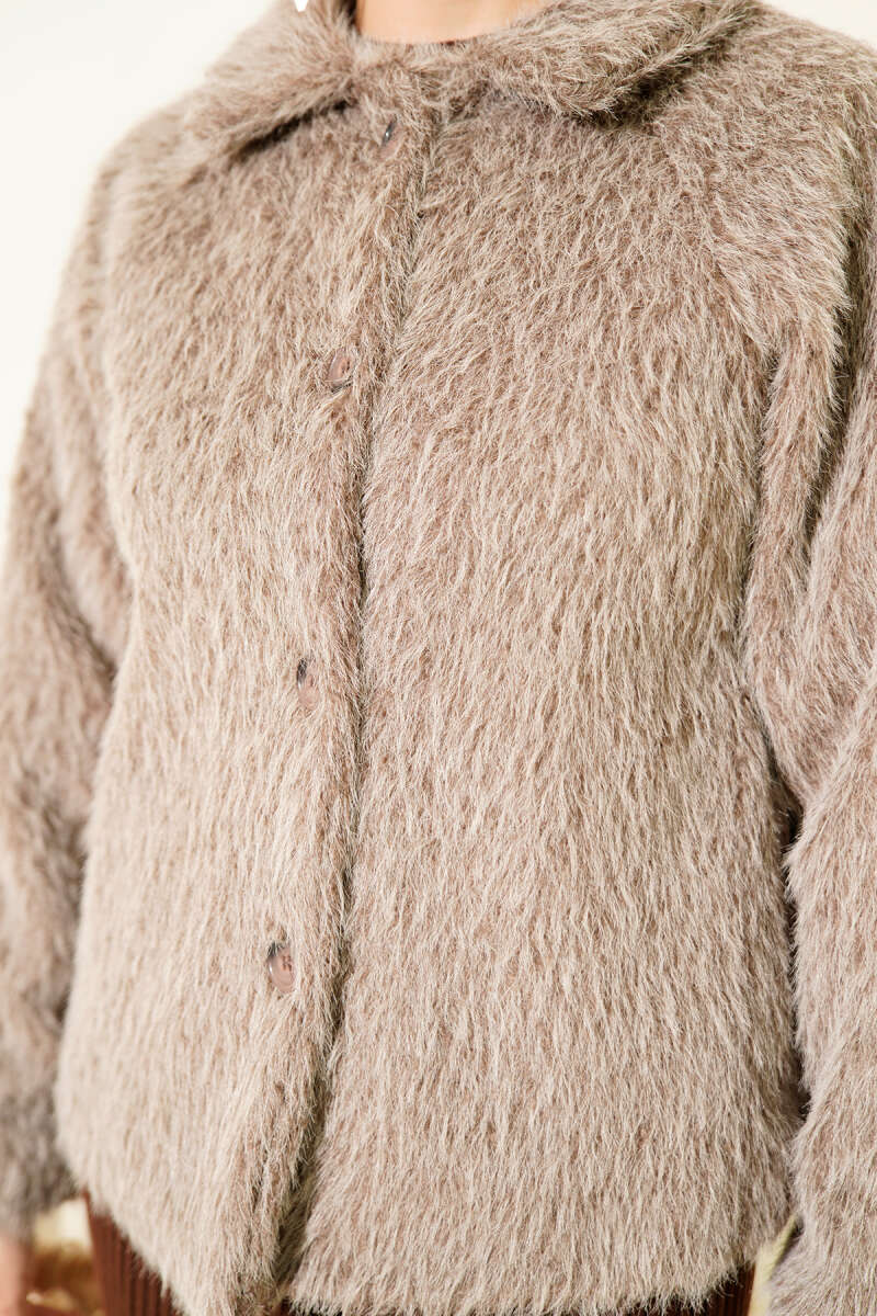 Short Fluffy Button Jacket - Mink