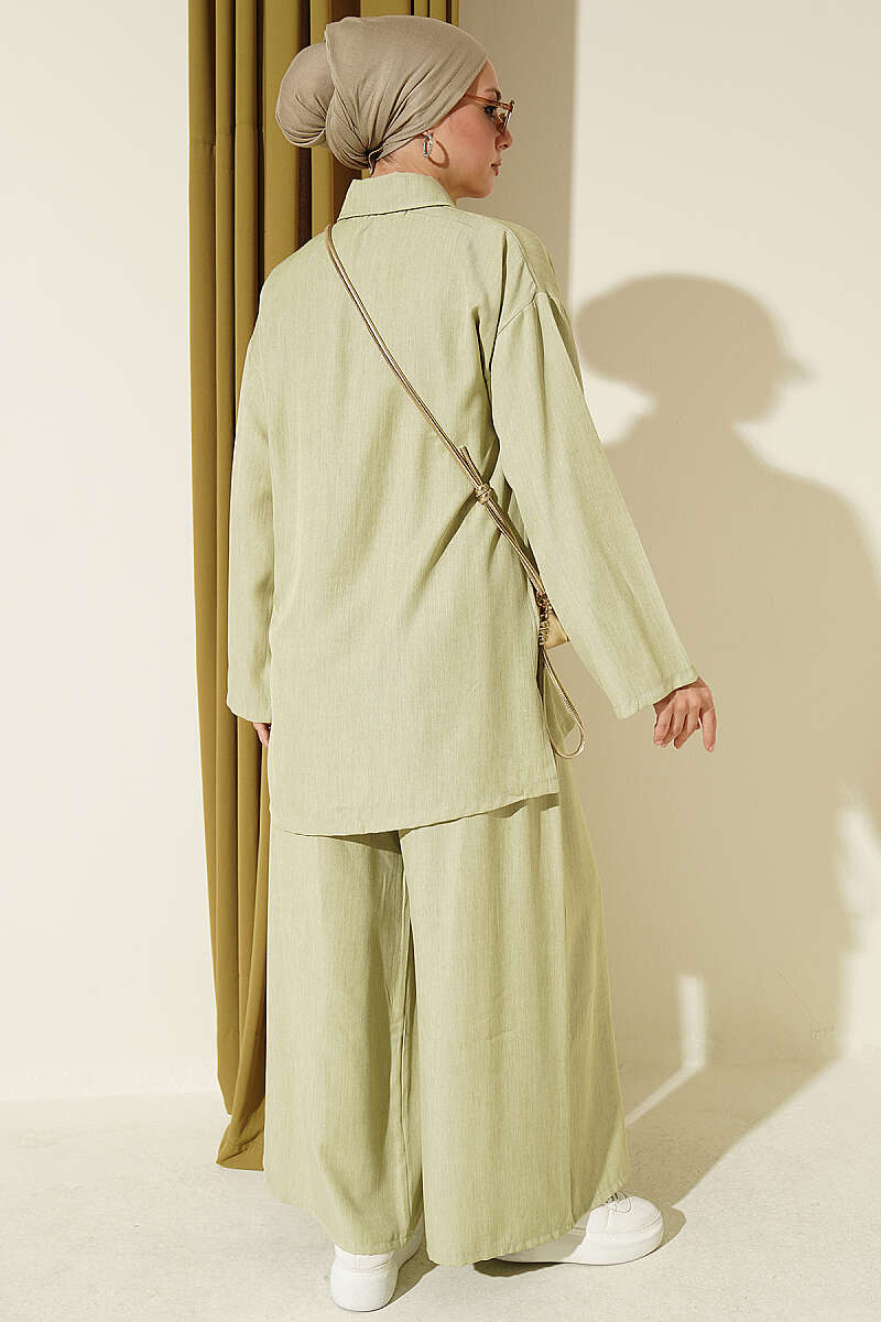 Loose Button Two-Piece Set - Almond Green