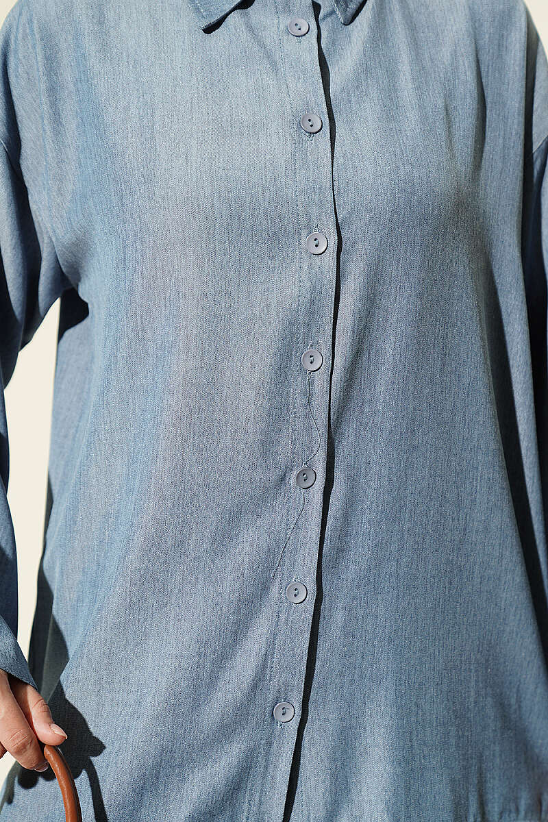 Loose Button Two-Piece Set - Indigo