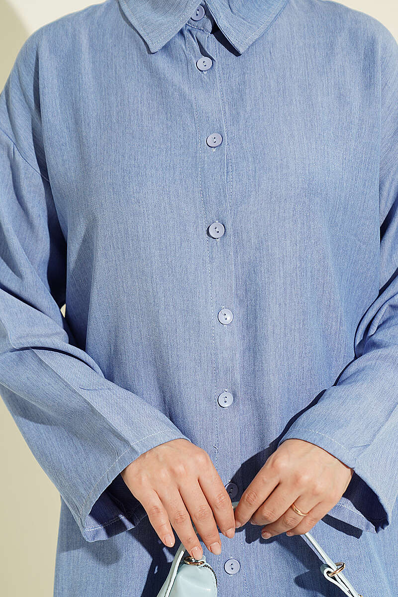 Loose Button Two-Piece Set - Blue