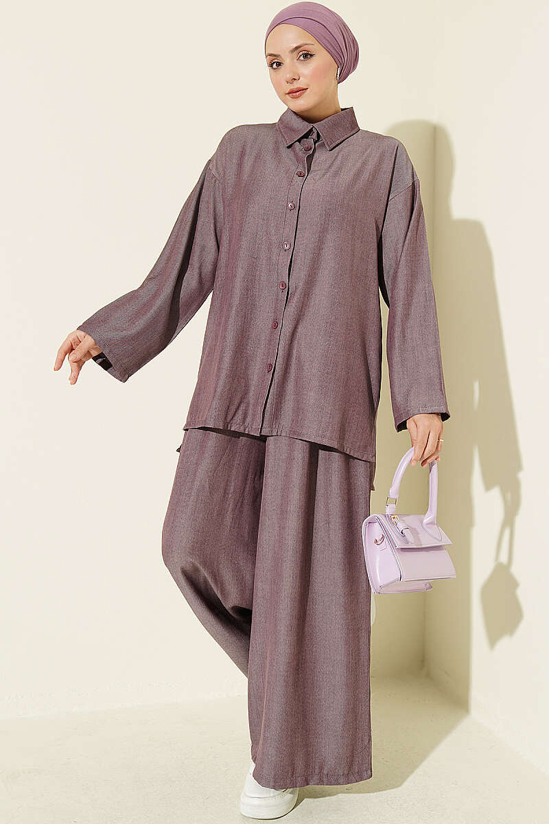 Loose Button Two-Piece Set - Plum