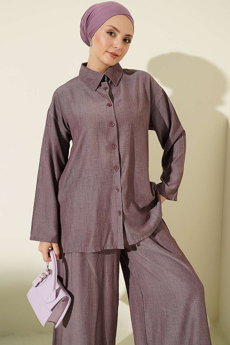 Loose Button Two-Piece Set - Plum