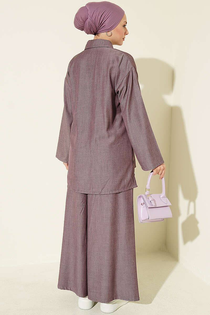 Loose Button Two-Piece Set - Plum