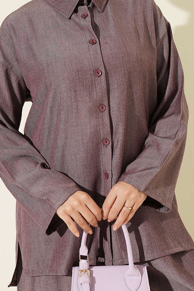 Loose Button Two-Piece Set - Plum