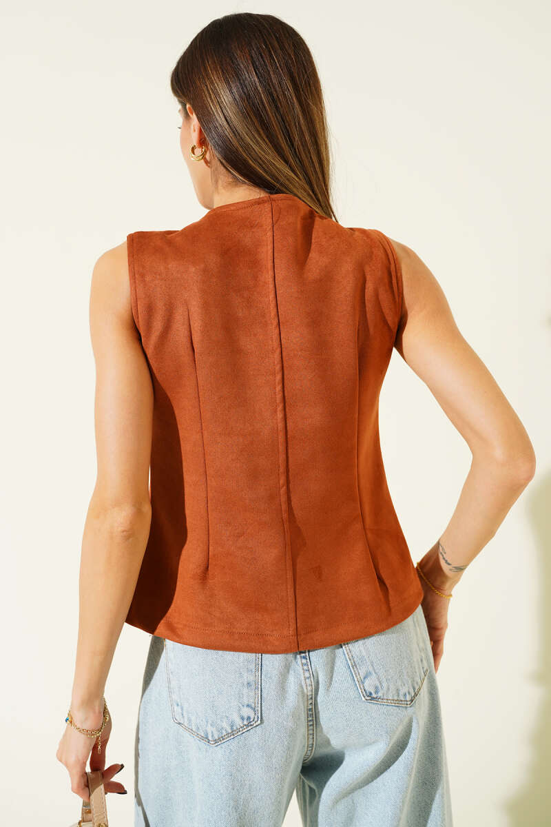 Button Suede Vest - Tan