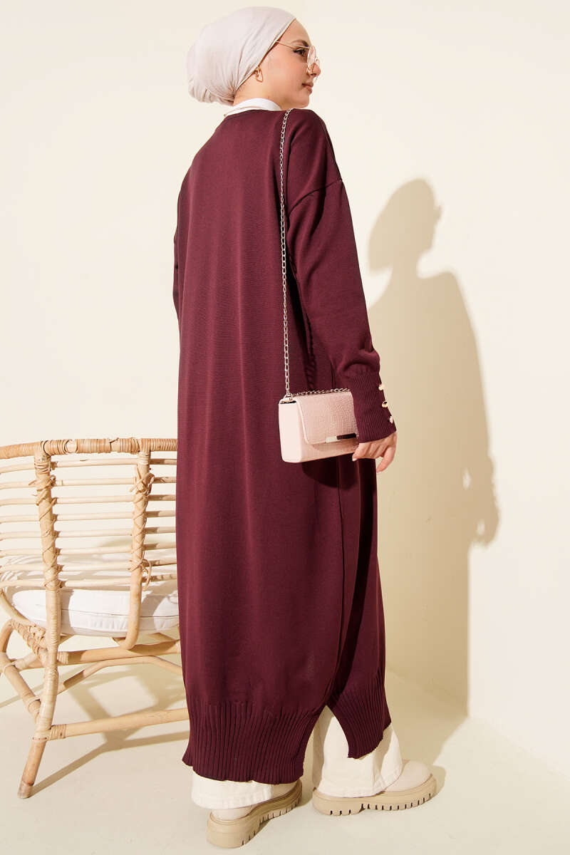 Long Mercerised Button Cardigan - Plum
