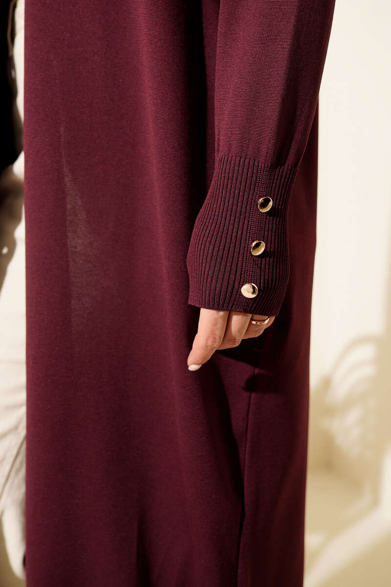 Long Mercerised Button Cardigan - Plum