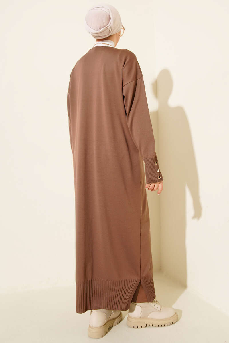 Long Mercerised Button Cardigan - Mink