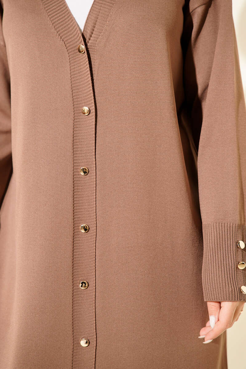 Long Mercerised Button Cardigan - Mink