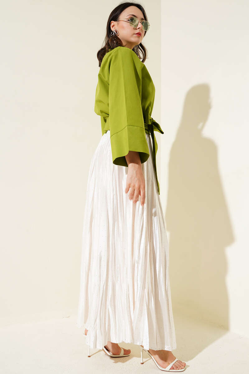 Short Button Shirt with Side Tie - Pistachio