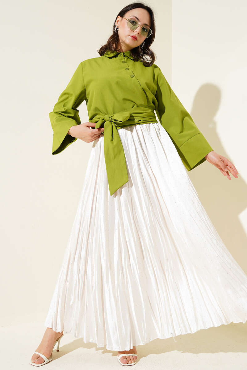 Short Button Shirt with Side Tie - Pistachio