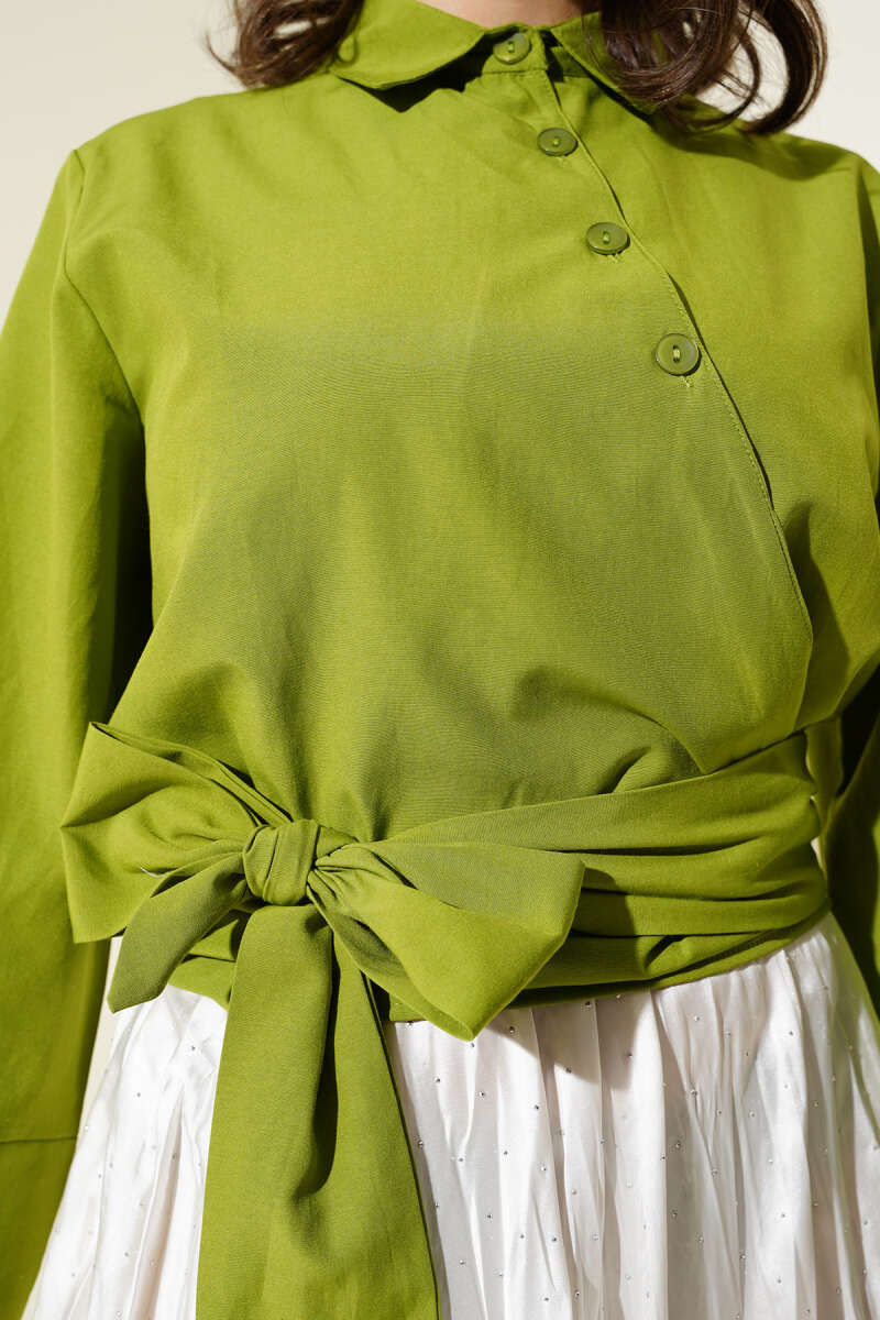 Short Button Shirt with Side Tie - Pistachio