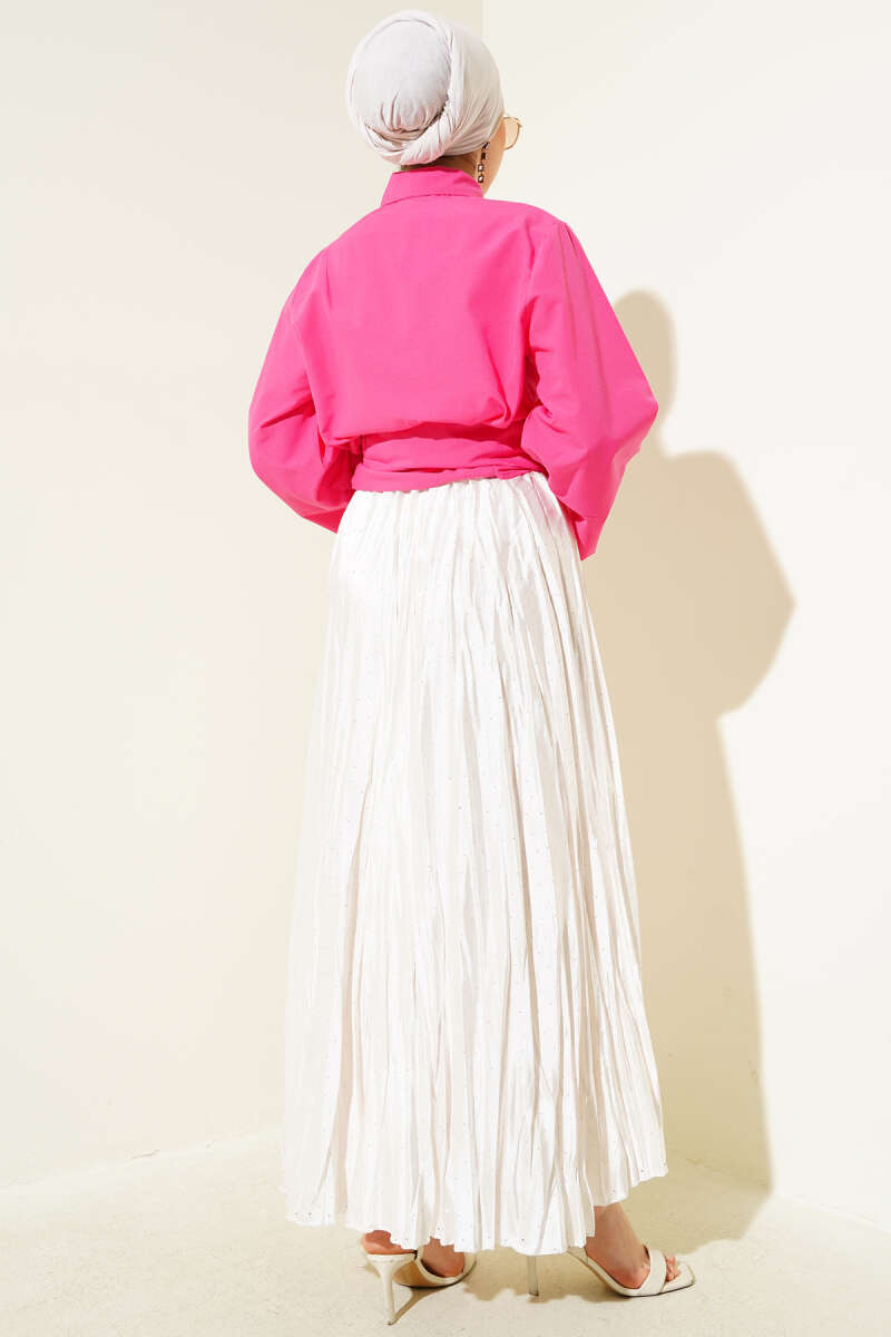 Short Button Shirt with Side Tie - Fuchsia