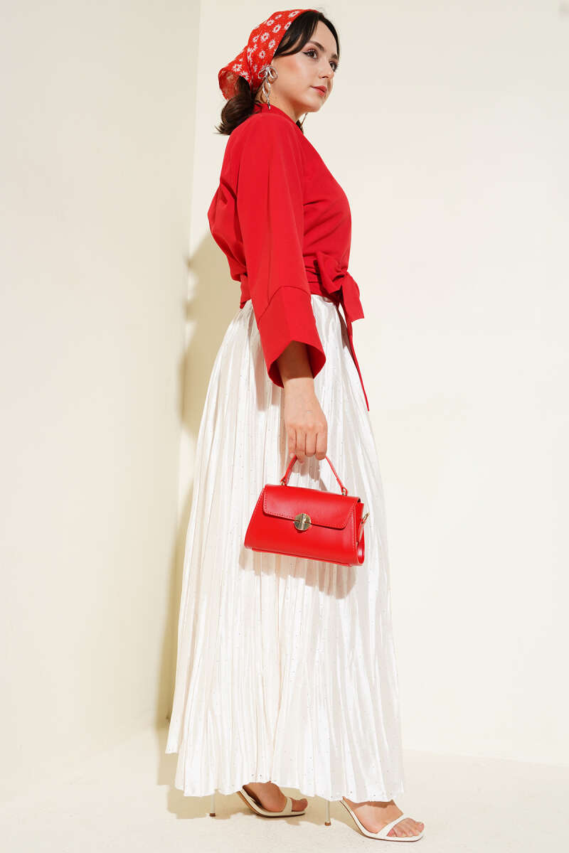 Short Button Shirt with Side Tie - Red