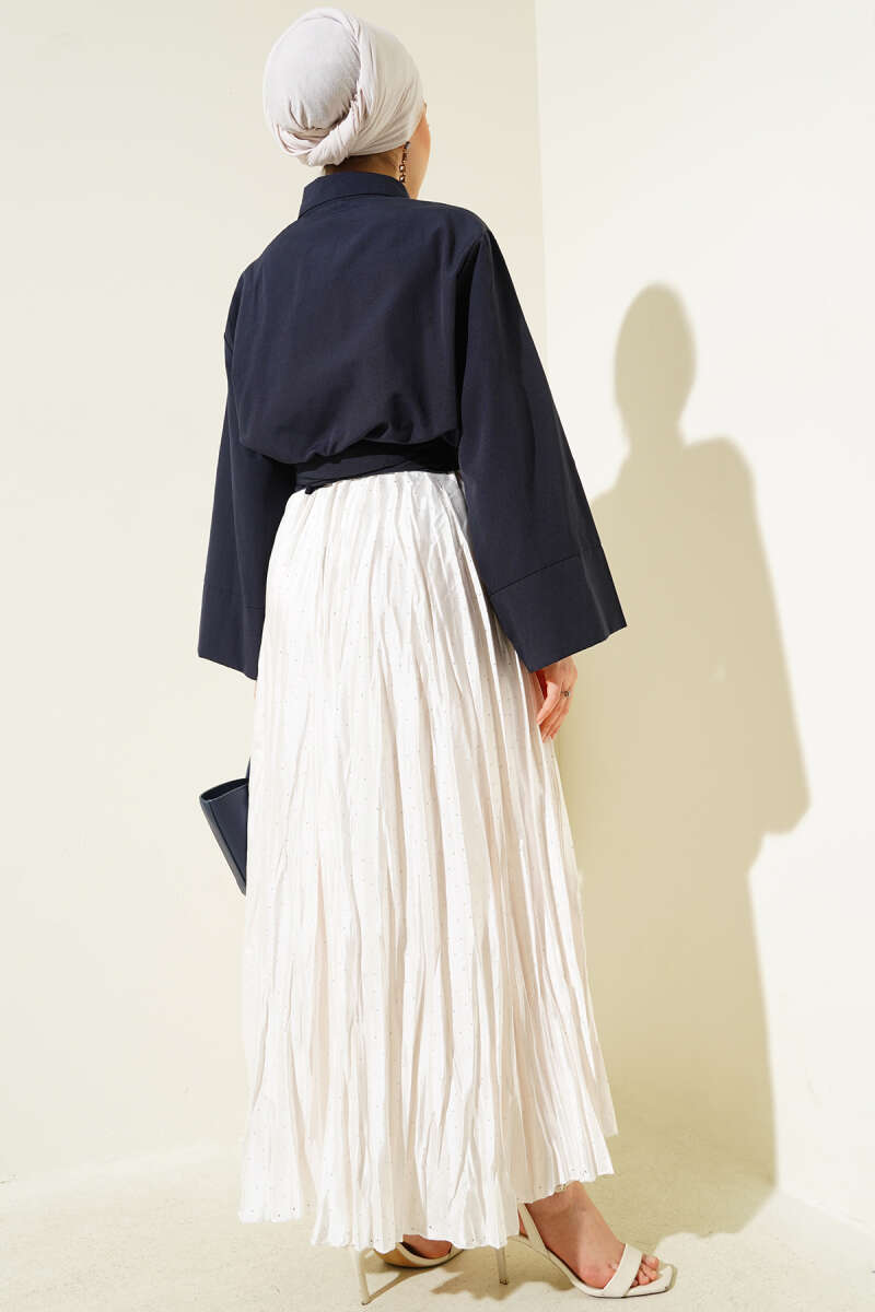 Short Button Shirt with Side Tie - Navy