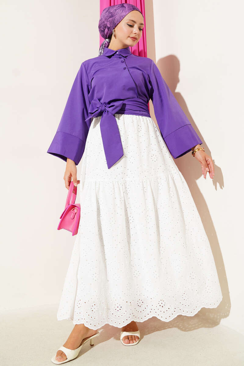 Short Button Shirt with Side Tie - Purple