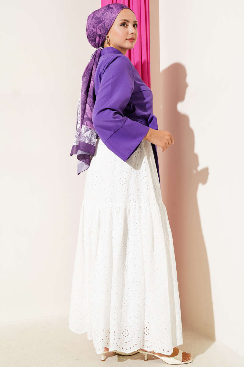 Short Button Shirt with Side Tie - Purple