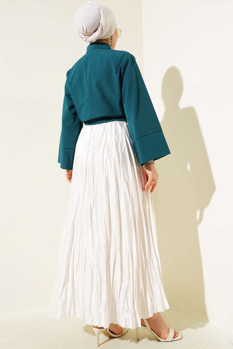 Short Button Shirt with Side Tie - Teal