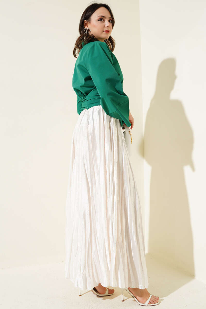 Short Button Shirt with Side Tie - Emerald