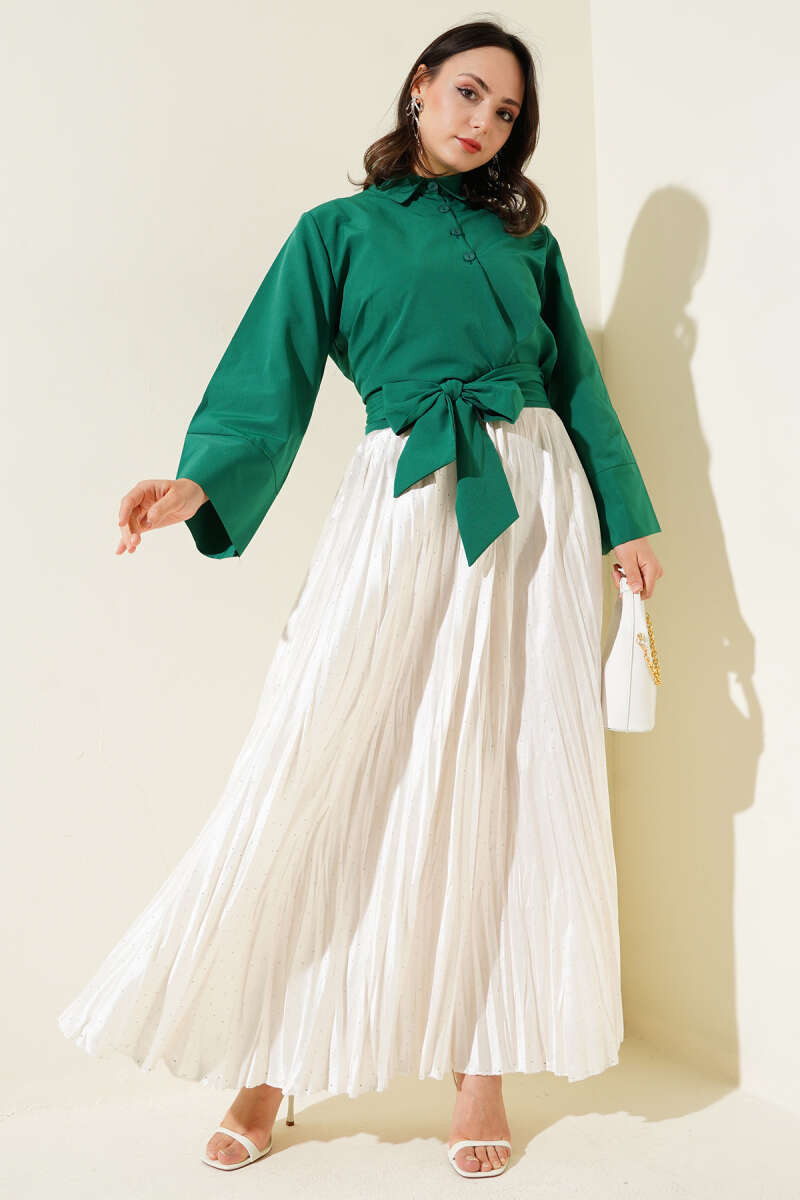 Short Button Shirt with Side Tie - Emerald