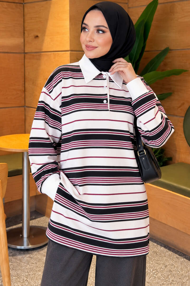 Striped Button Tunic - Black