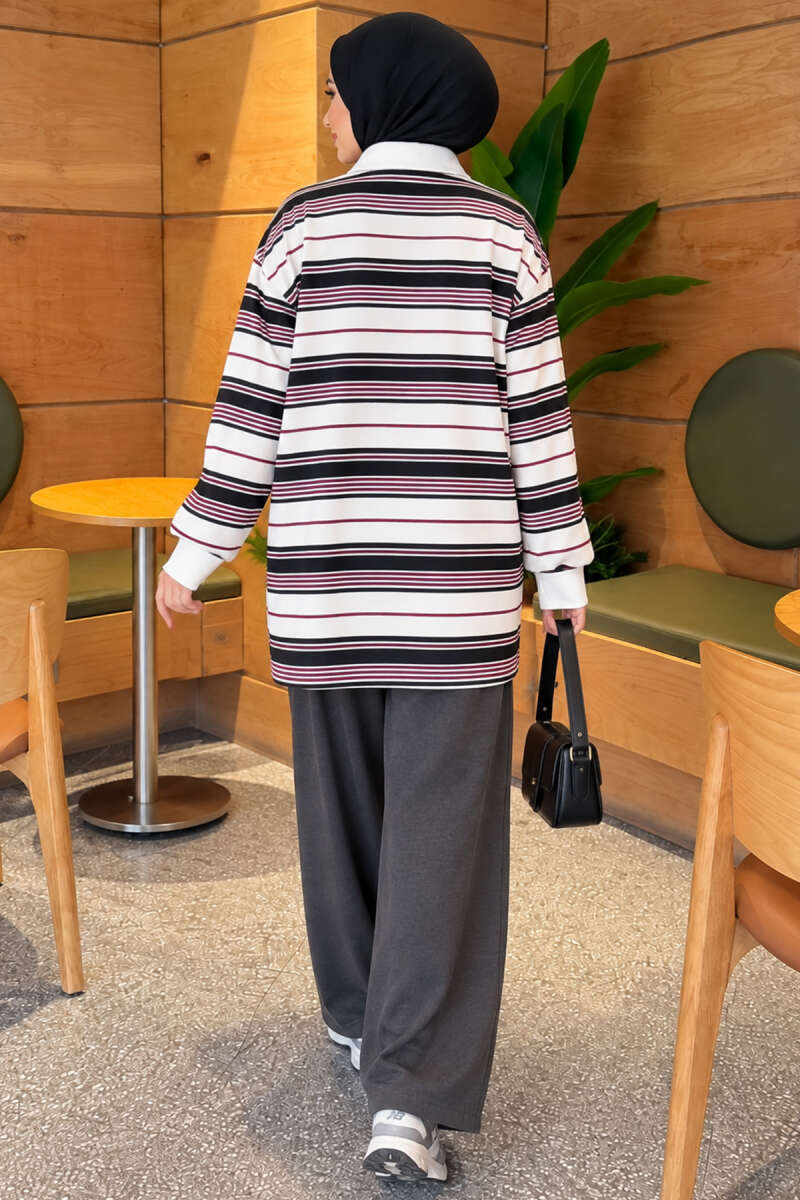 Striped Button Tunic - Black
