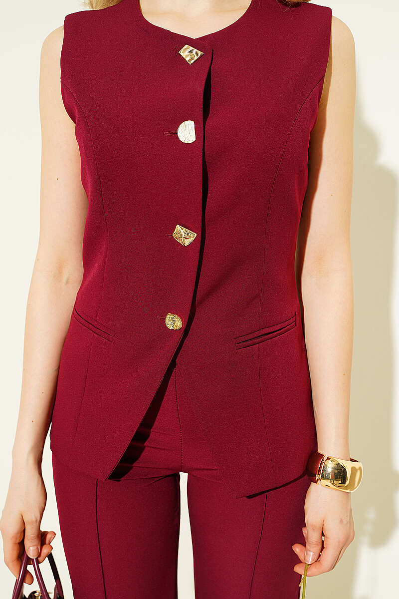 Button Vest and Pants Set - Burgundy