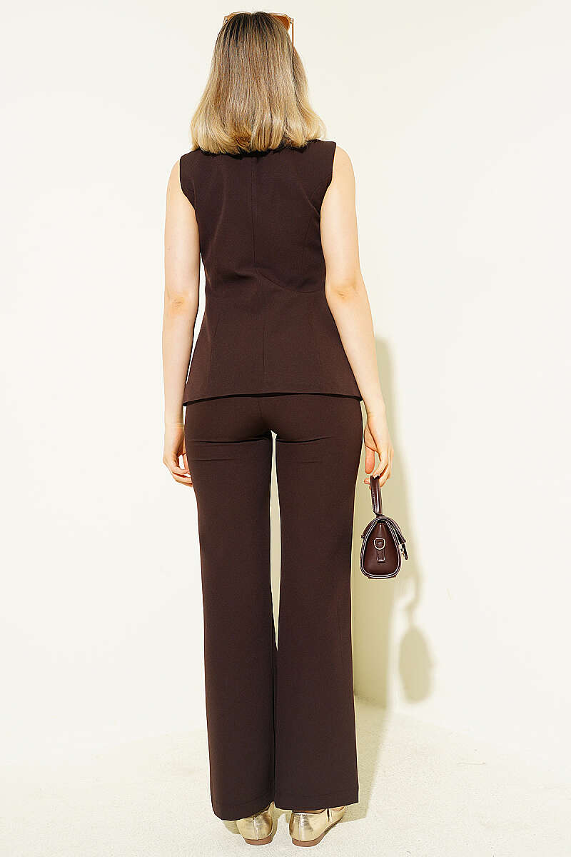 Button Vest and Pants Set - Brown