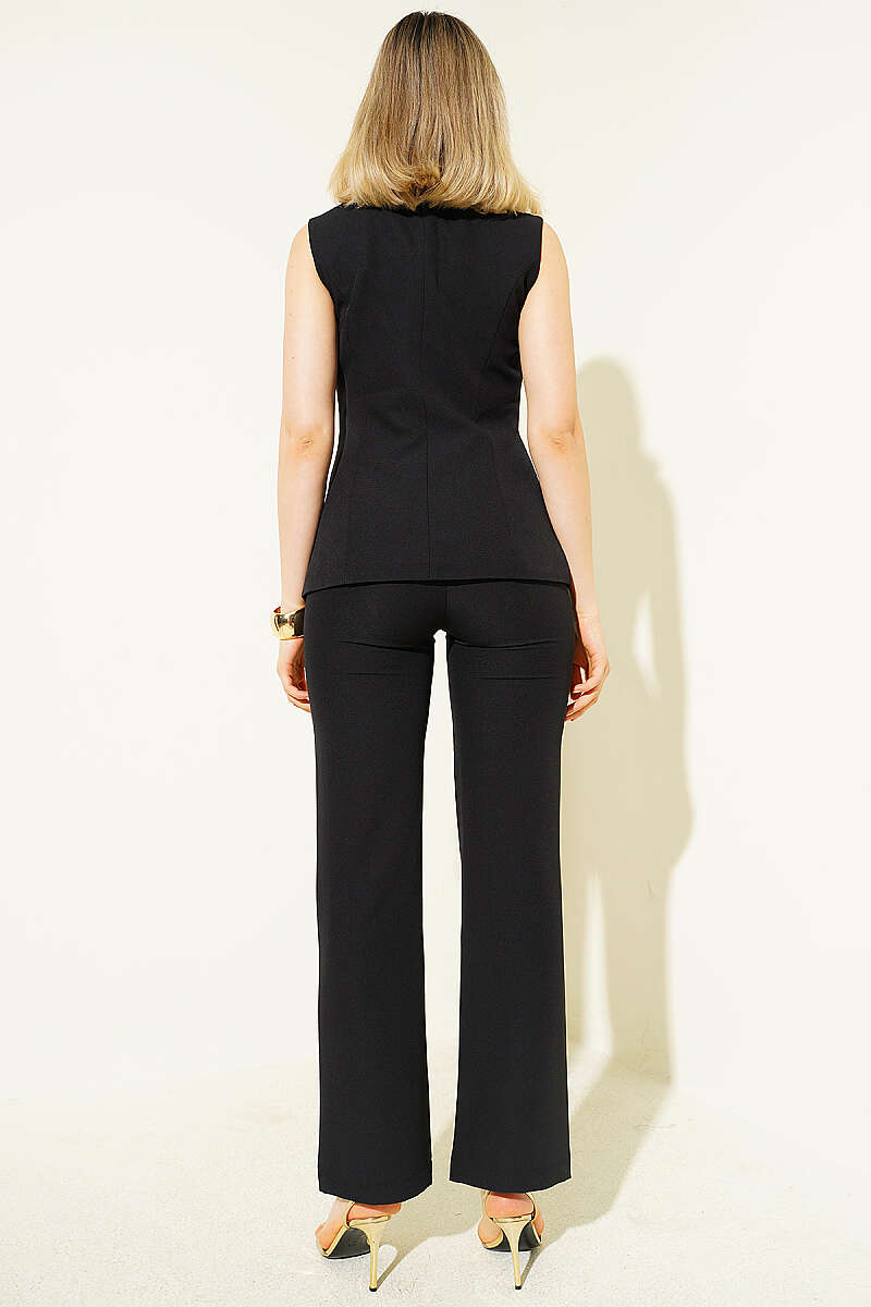 Button Vest and Pants Set - Black