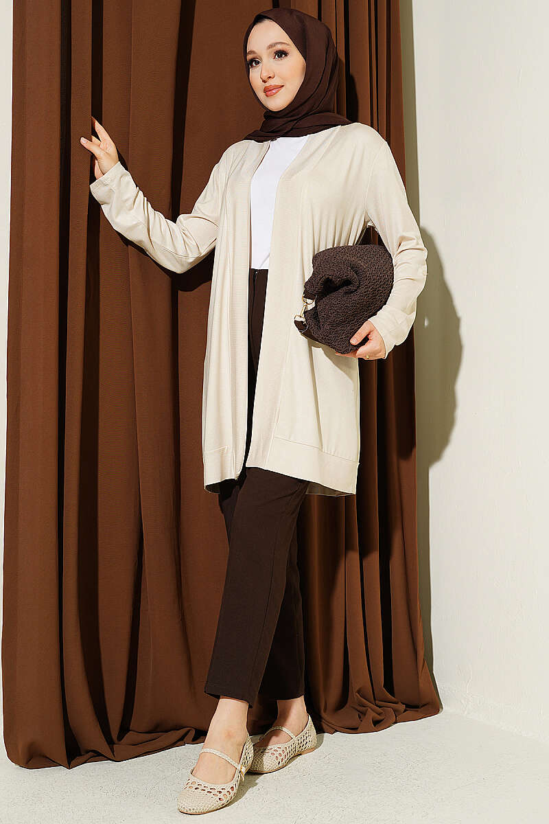 Loose Open-Front Cardigan - Beige