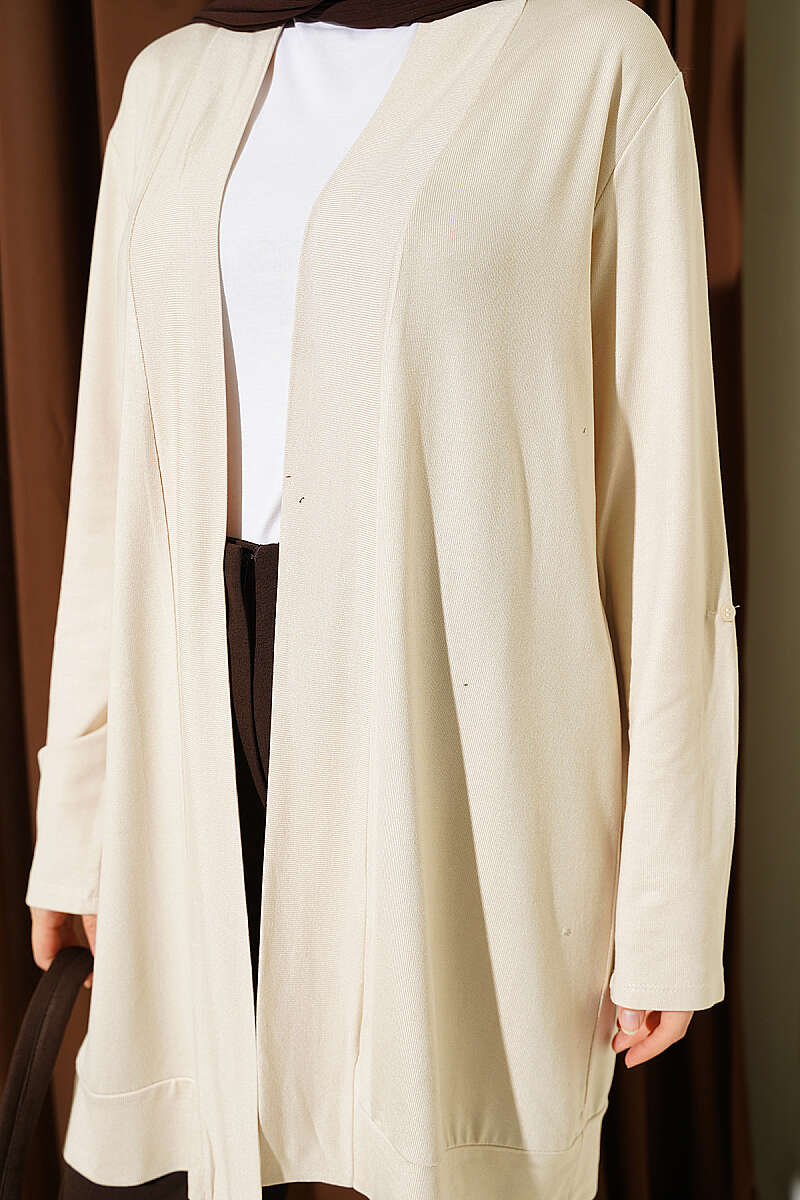 Loose Open-Front Cardigan - Beige