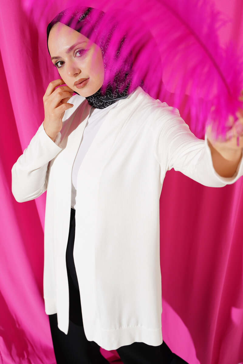 Loose Open-Front Cardigan - White