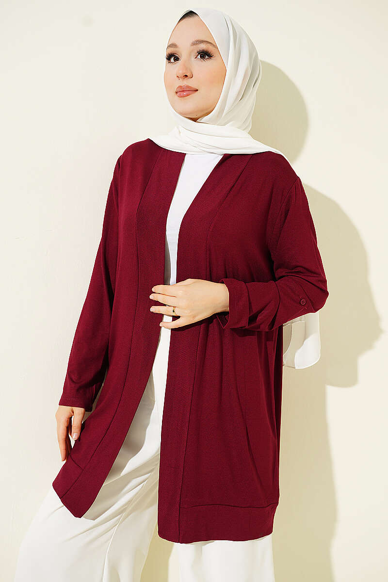 Loose Open-Front Cardigan - Burgundy