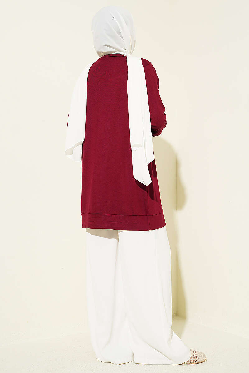Loose Open-Front Cardigan - Burgundy
