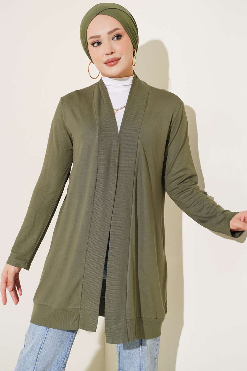 Loose Open-Front Cardigan - Khaki