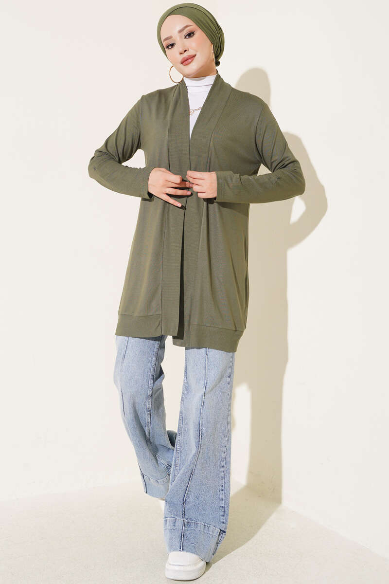Loose Open-Front Cardigan - Khaki