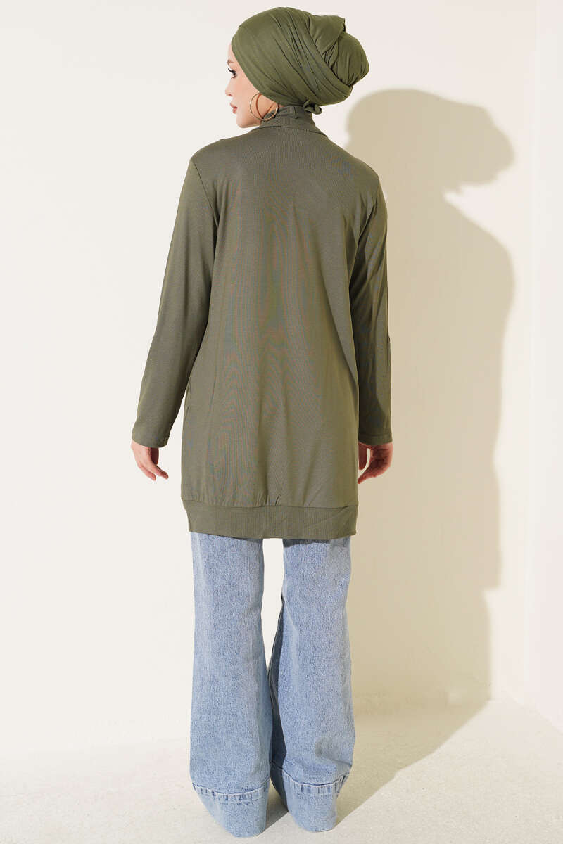 Loose Open-Front Cardigan - Khaki