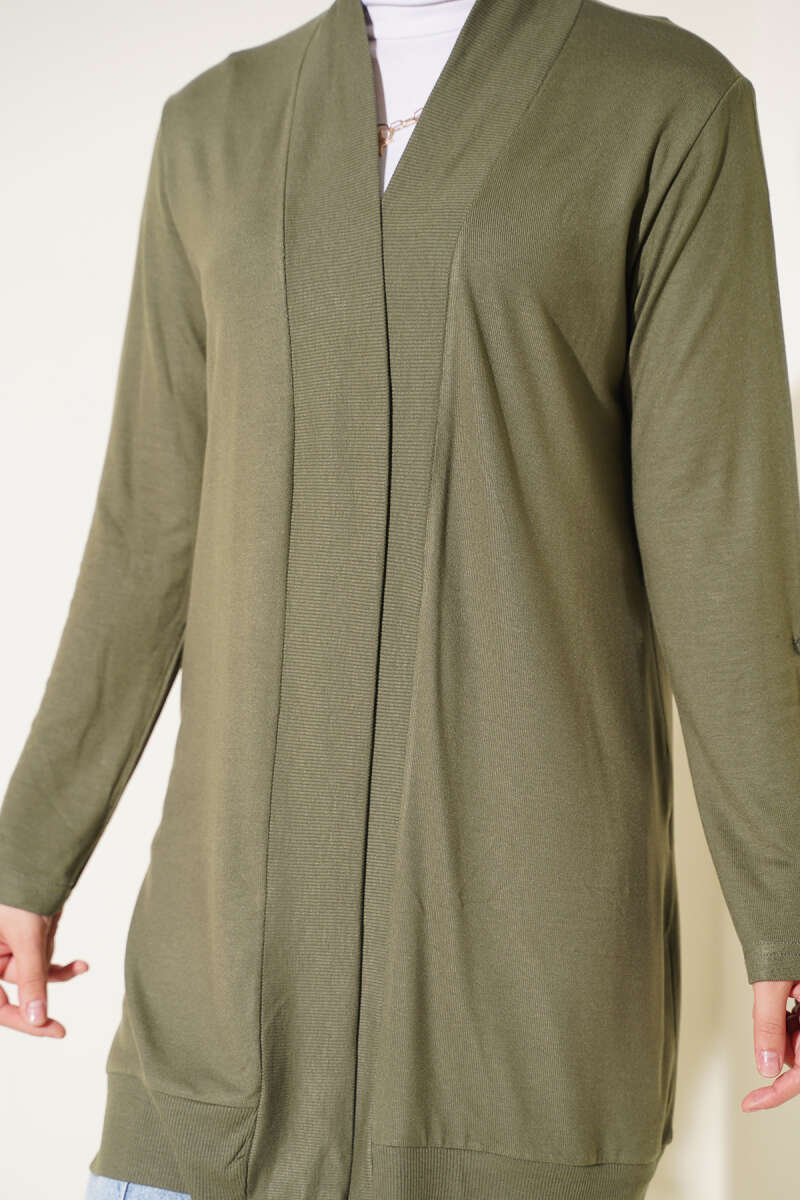 Loose Open-Front Cardigan - Khaki
