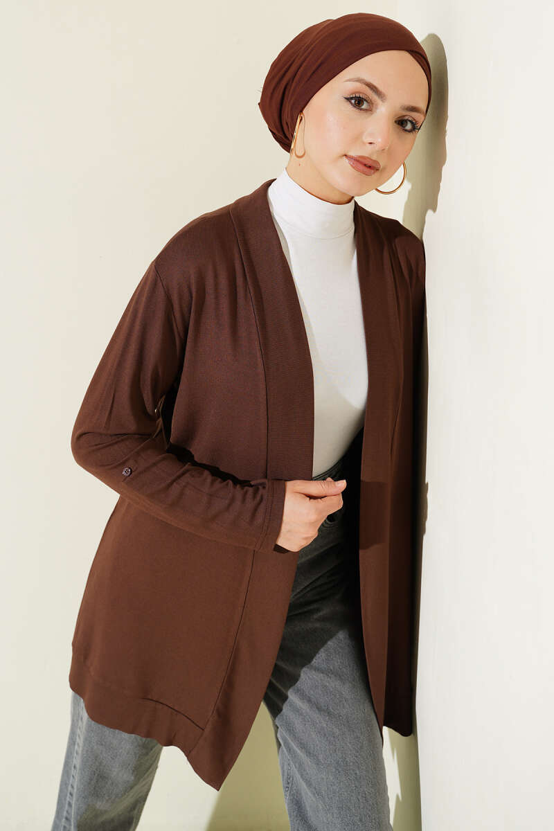 Loose Open-Front Cardigan - Brown