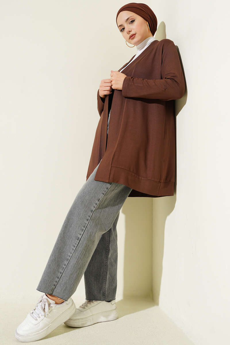 Loose Open-Front Cardigan - Brown