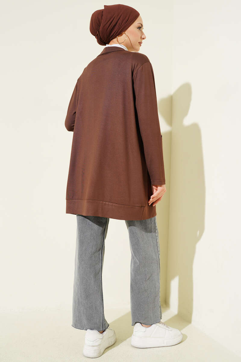 Loose Open-Front Cardigan - Brown