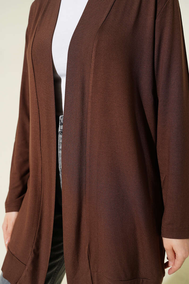 Loose Open-Front Cardigan - Brown